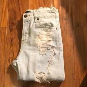 High waist light wash distressed jeans